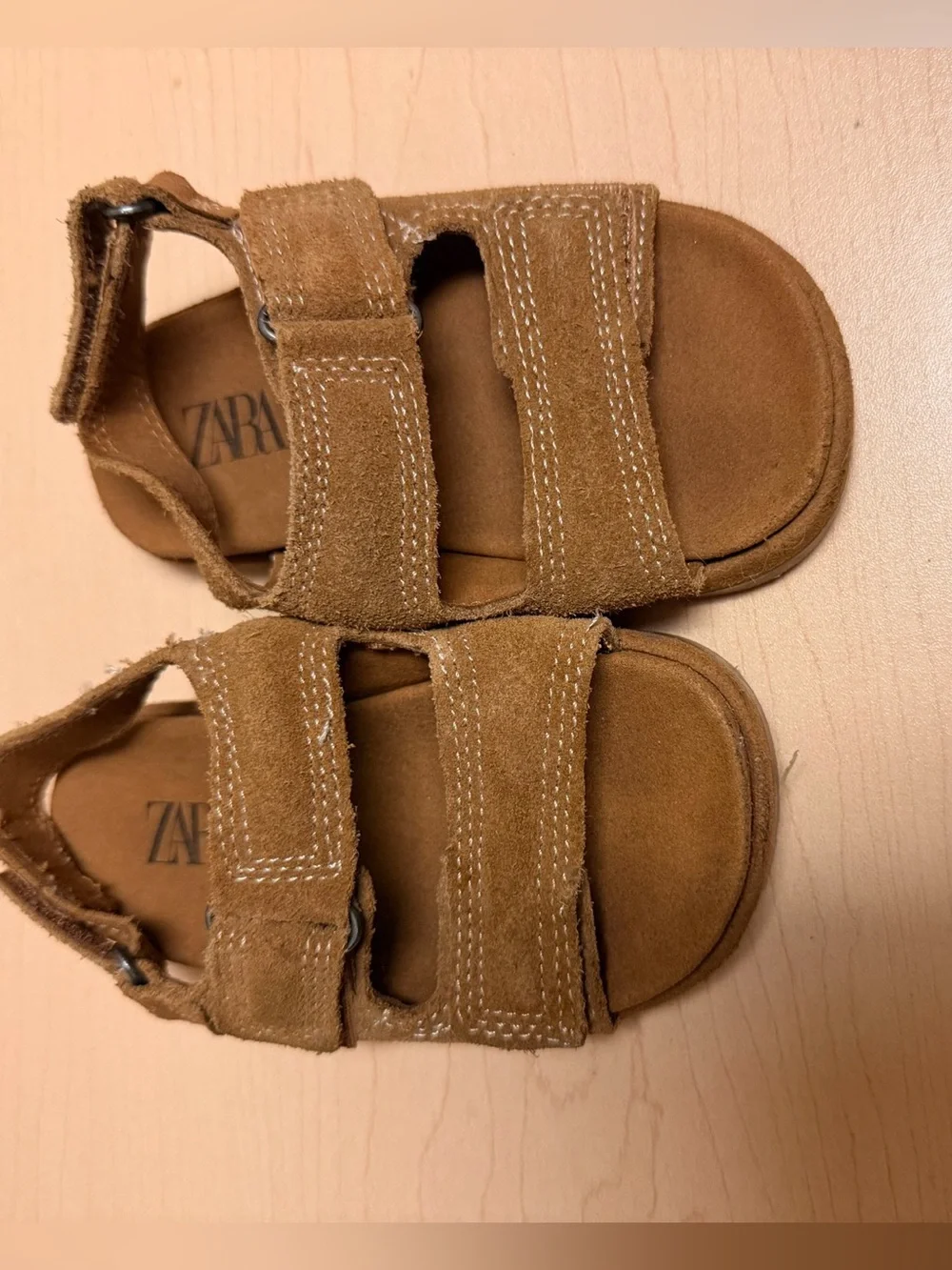 Zara Kids Tan Suede Double-Strap Velcro Sandals